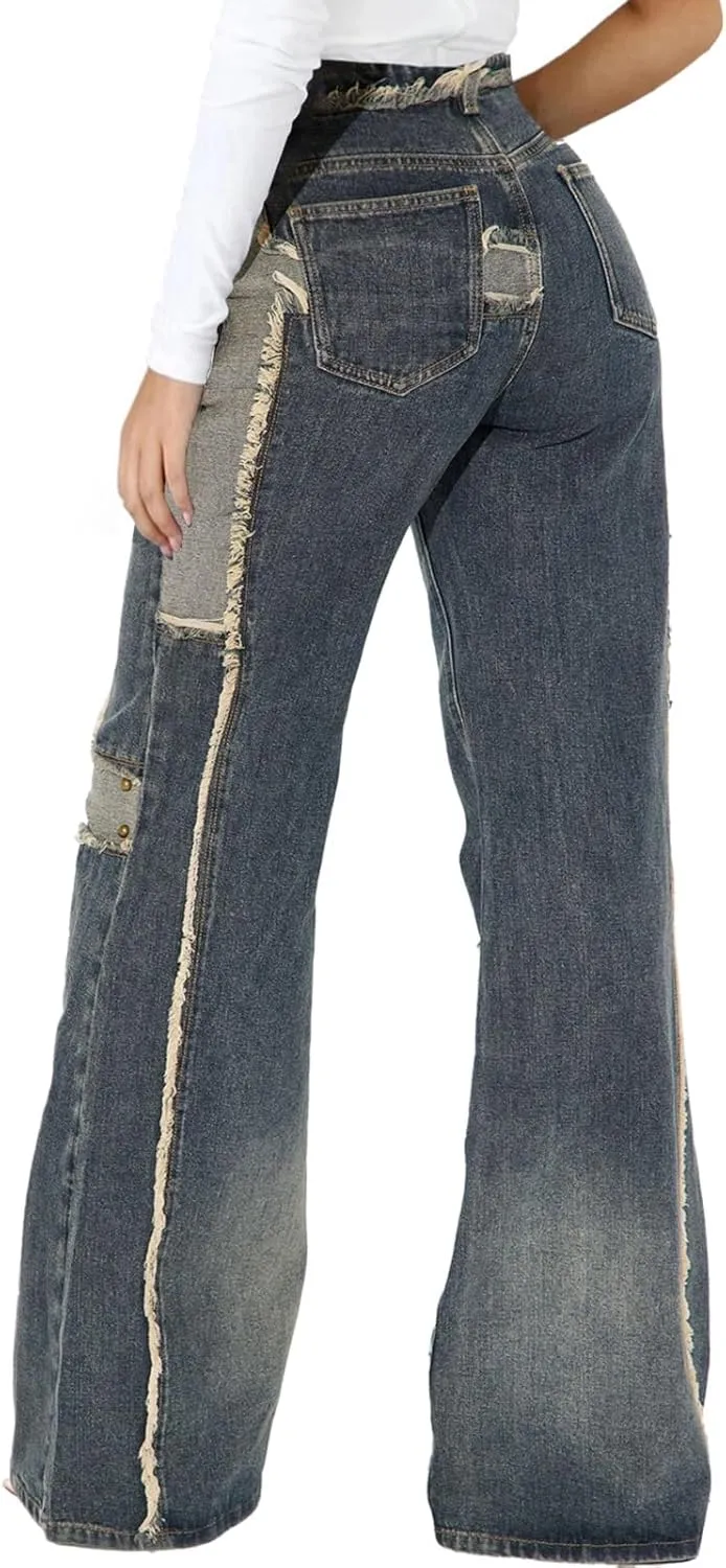 CuteCherry Women Bell Bottom Jeans High Waist Bell Bottom Flared Jean