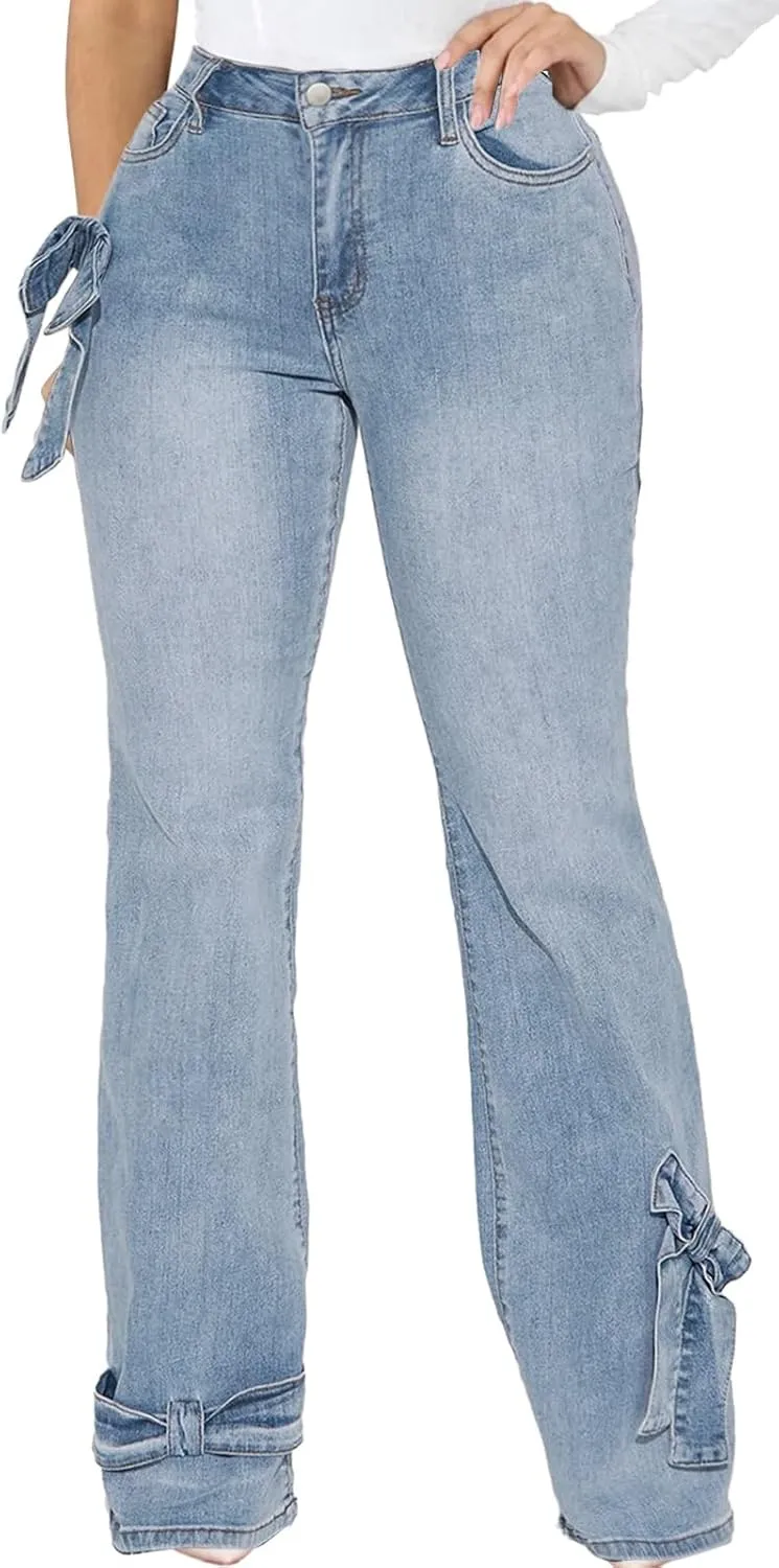 CuteCherry Women Bell Bottom Jeans High Waist Bell Bottom Flared Jean