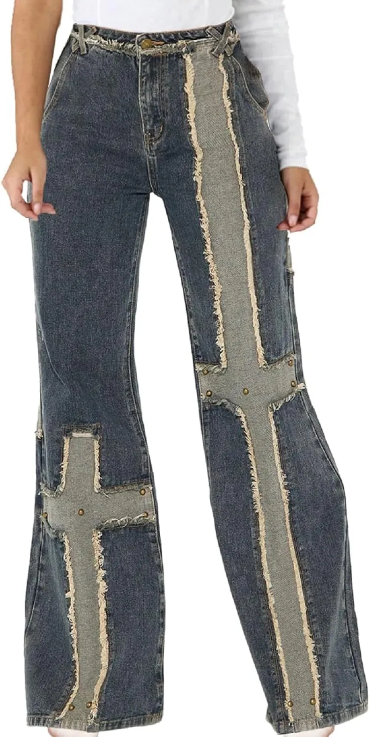 CuteCherry Women Bell Bottom Jeans High Waist Bell Bottom Flared Jean