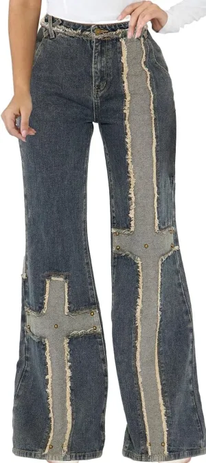 CuteCherry Women Bell Bottom Jeans High Waist Bell Bottom Flared Jean