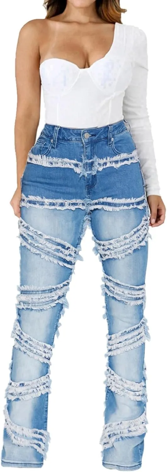 CuteCherry Women Bell Bottom Jeans High Waist Bell Bottom Flared Jean