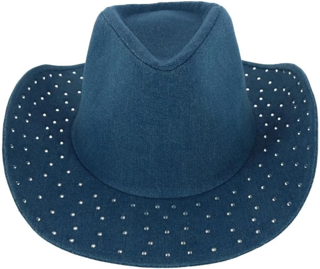 David & Young Women's Glitter Embellished Denim Cowboy Hat