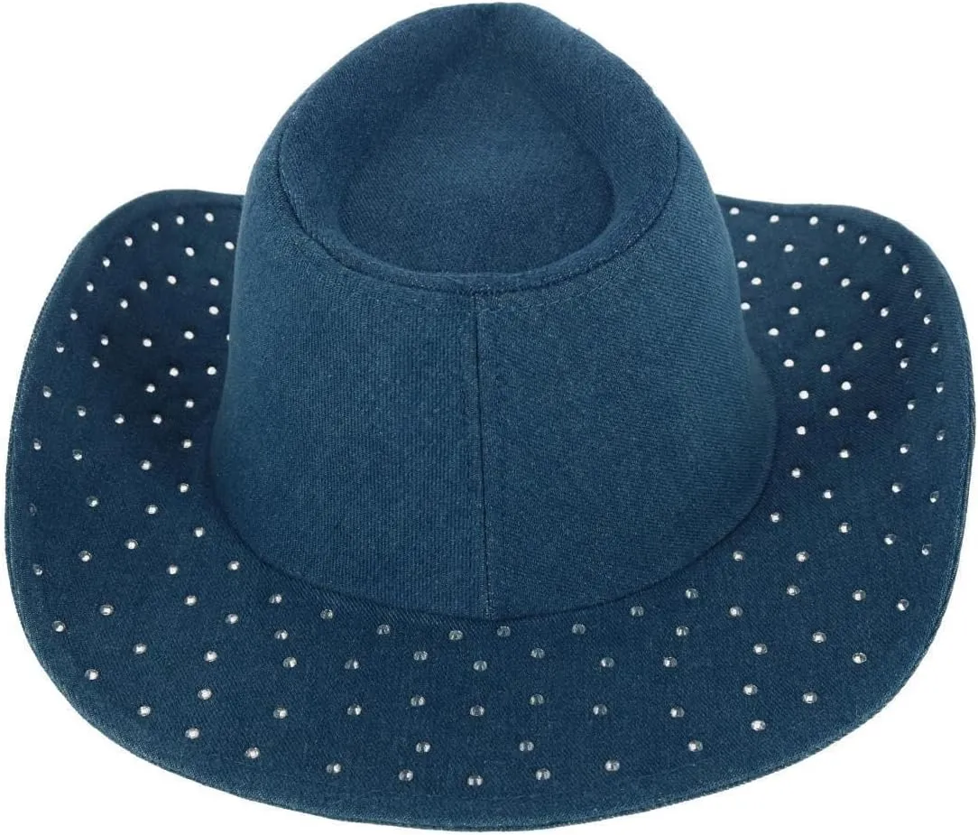 David & Young Women's Glitter Embellished Denim Cowboy Hat