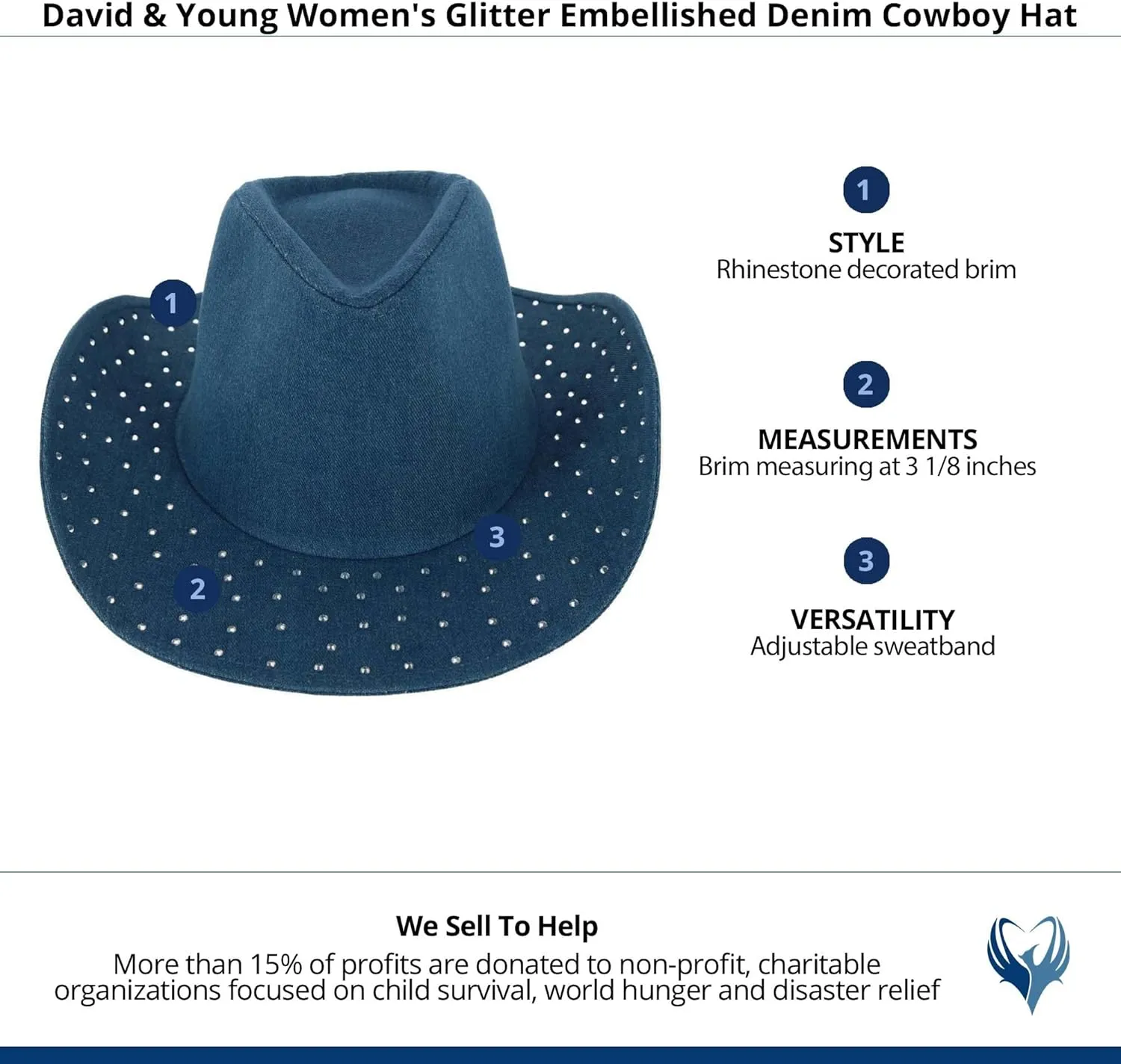 David & Young Women's Glitter Embellished Denim Cowboy Hat