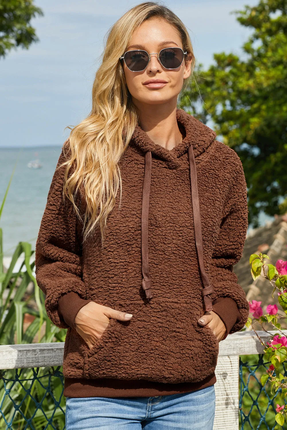 Drawstring Sherpa Hoodie