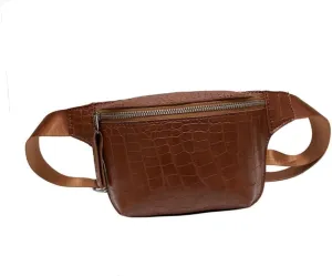 Fashion Women's Slanting Chest Bag Crocodile Pattern PU Waist Pouch Compact Sling Bag with Zipper for Outdoor Activities Travel