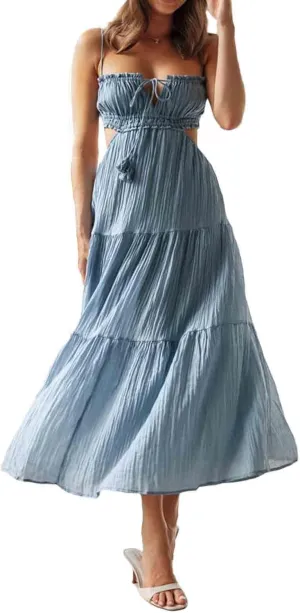 FEORJGP Womens Summer Boho Low Cut Backless Bodycon Midi Dress