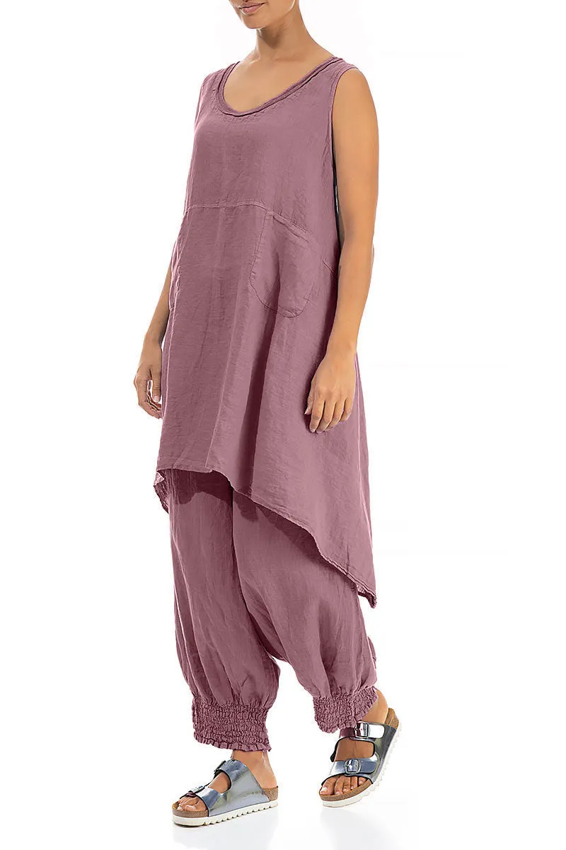 Flared Sleeveless Mauve Taupe Linen Tunic