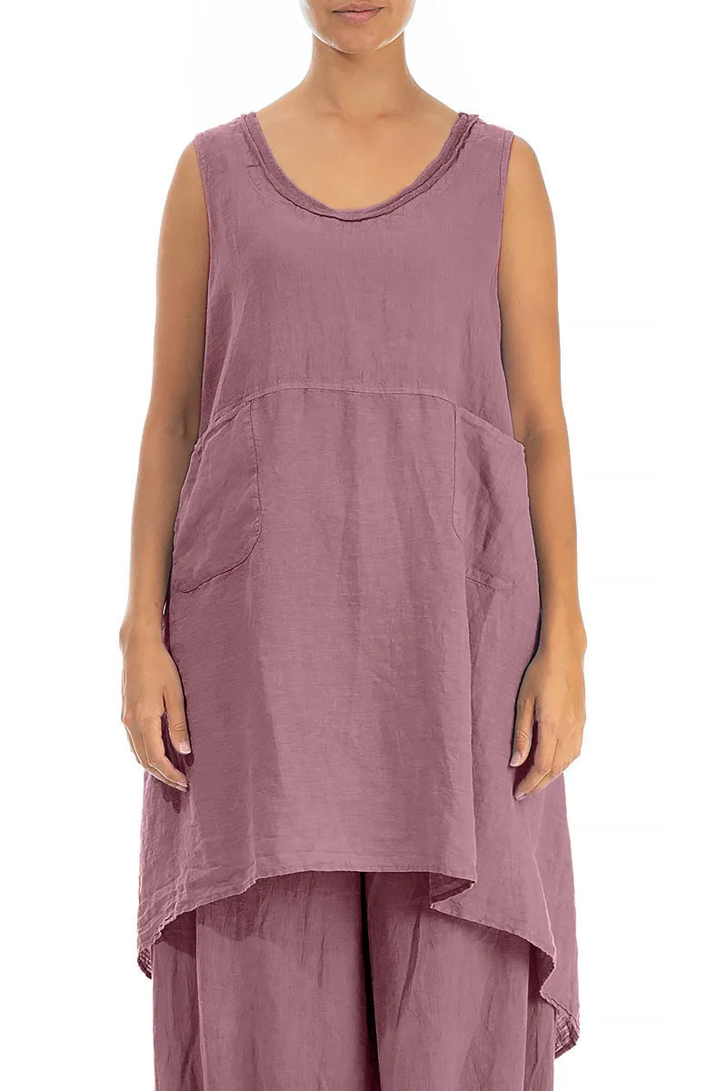 Flared Sleeveless Mauve Taupe Linen Tunic