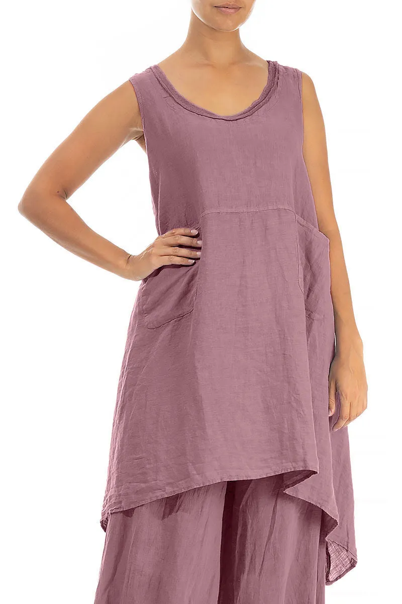 Flared Sleeveless Mauve Taupe Linen Tunic