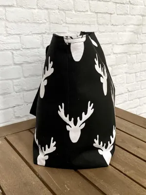 Foldable Travel Tote Grocery Bag Market Shopper Baby Bag Beach Tote Black and White Deer Head Print