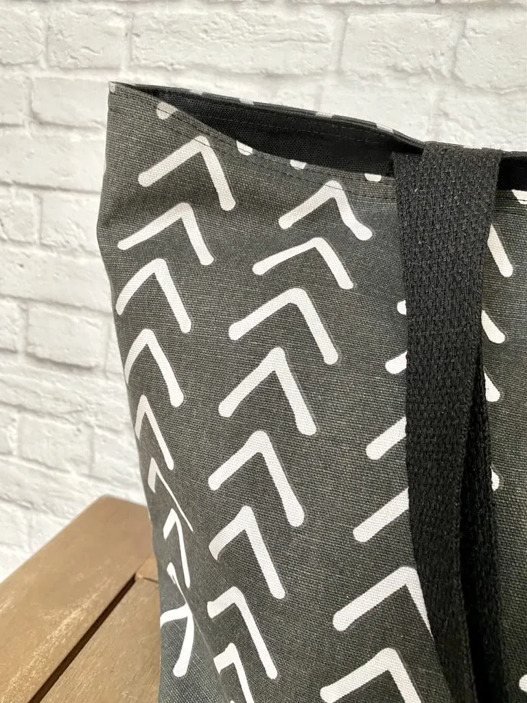 Foldable Travel Tote Grocery Bag Market Shopper Baby Bag Beach Tote Black NAtural Mudcloth Print
