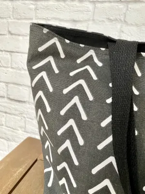 Foldable Travel Tote Grocery Bag Market Shopper Baby Bag Beach Tote Black NAtural Mudcloth Print