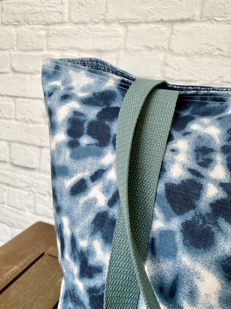 Foldable Travel Tote Grocery Bag Market Shopper Baby Bag Beach Tote Navy Blue Tie Dye Print