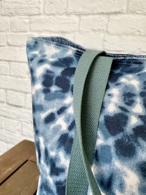Foldable Travel Tote Grocery Bag Market Shopper Baby Bag Beach Tote Navy Blue Tie Dye Print
