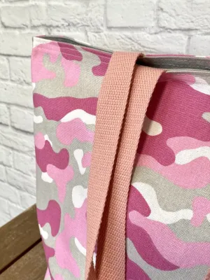 Foldable Travel Tote Grocery Bag Market Shopper Baby Bag Beach Tote Pink Camo Print