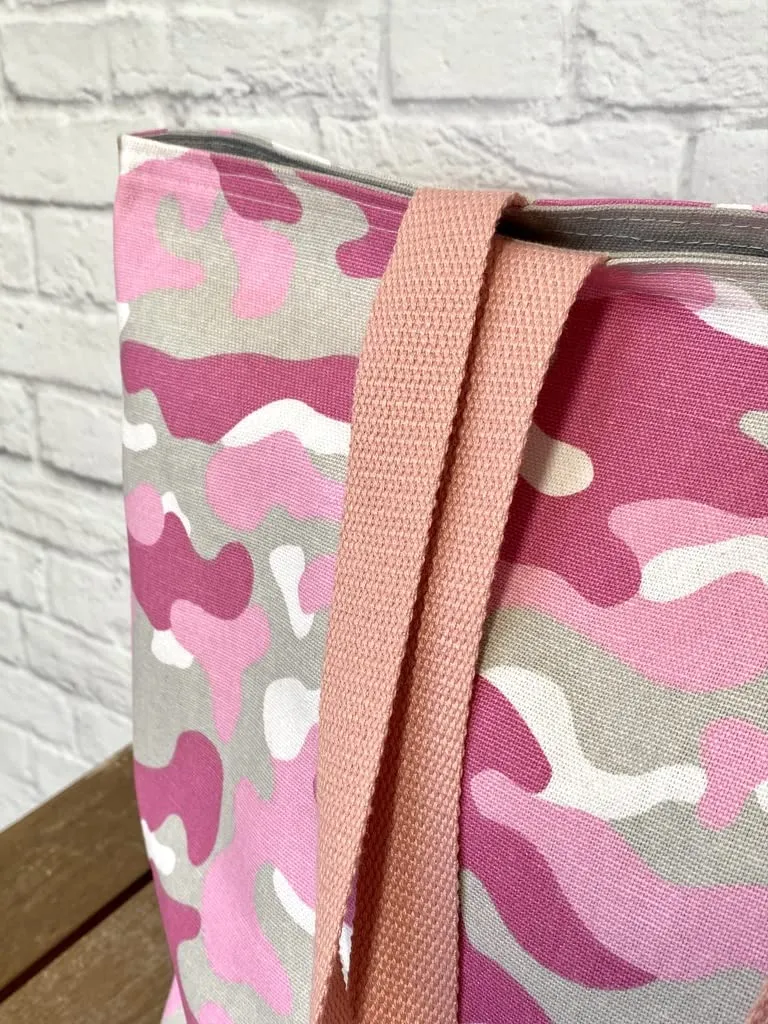 Foldable Travel Tote Grocery Bag Market Shopper Baby Bag Beach Tote Pink Camo Print