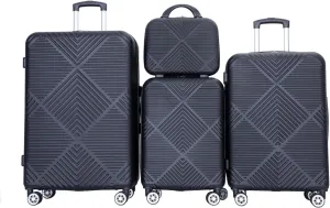 FUNNy elf Lightweight Luggage Set of 4, ABS Suitcase 4-Piece Set with 360 Spinner Wheels & Adjustable Pull Rod, Luggage with Aircraft Wheels Travel Essential (Black)