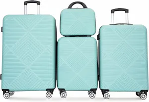 FUNNy elf Lightweight Luggage Set of 4, ABS Suitcase 4-Piece Set with 360 Spinner Wheels & Adjustable Pull Rod, Luggage with Aircraft Wheels Travel Essential (Light Blue)