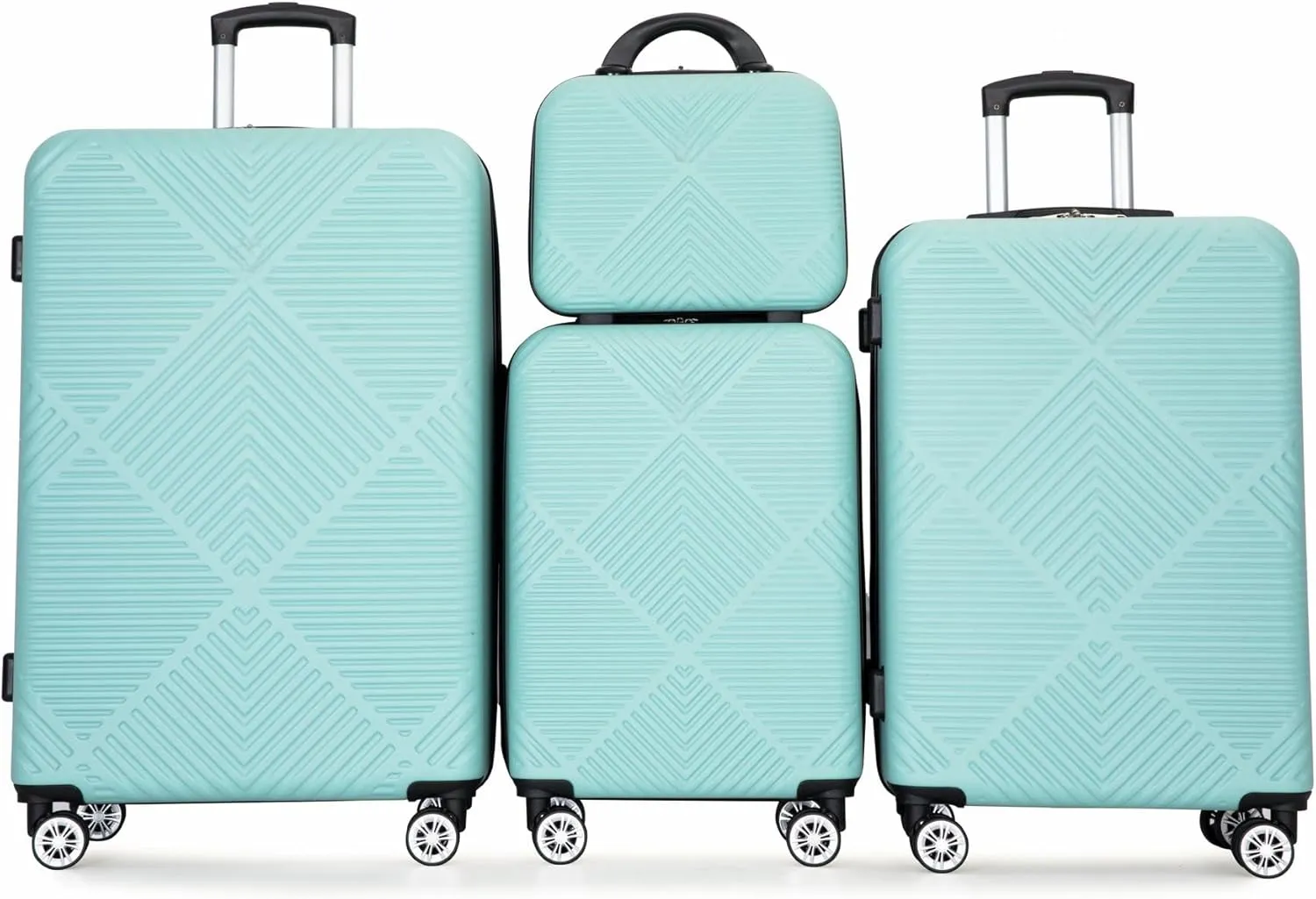 FUNNy elf Lightweight Luggage Set of 4, ABS Suitcase 4-Piece Set with 360 Spinner Wheels & Adjustable Pull Rod, Luggage with Aircraft Wheels Travel Essential (Light Blue)