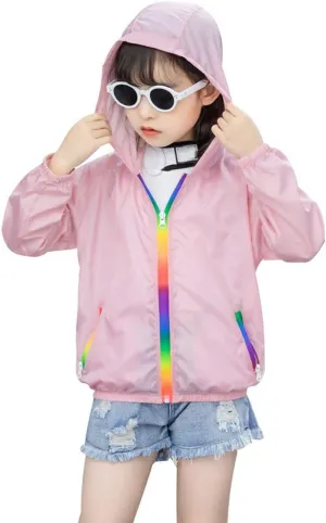 Girls Cartoon Jackets Spring Zip Hooded Windbreaker Zipper Lightweight Coats Windbreaker Outerwear Hooded Jacket