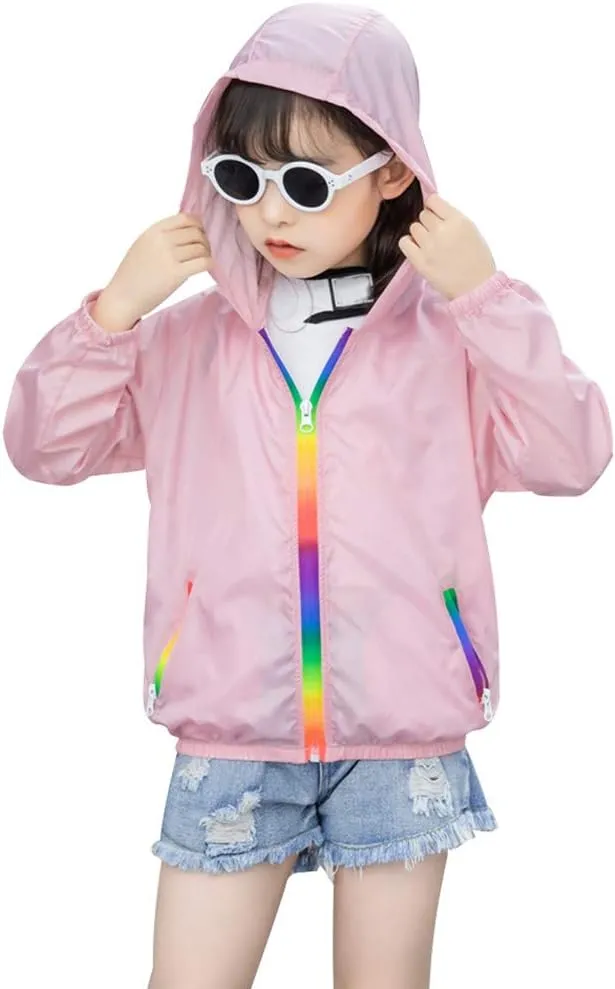 Girls Cartoon Jackets Spring Zip Hooded Windbreaker Zipper Lightweight Coats Windbreaker Outerwear Hooded Jacket