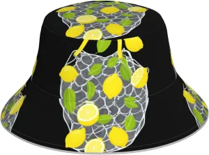 Lemons Falling from The net Bag Prints Reflective Bucket Hat for Men and Women - Lightweight, Foldable for Outdoor Activities, Black, One Size