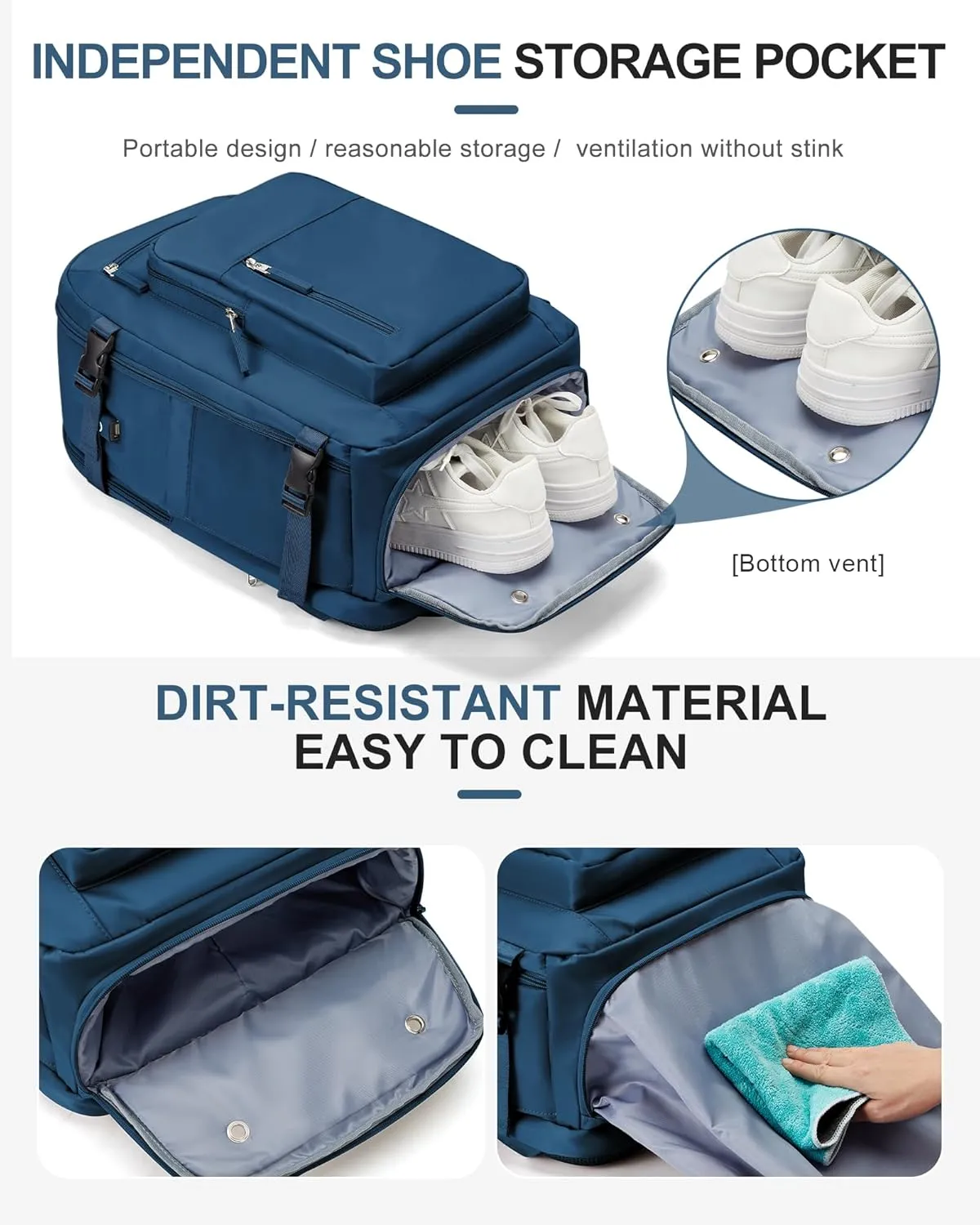 Lightweight Travel Backpack For Women Men Carry On Backpack Flight Approved Travel Bag Personal Item Waterproof Luggage Backpack With Shoe & Laptop Compartment(Blue)