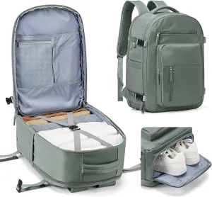 Lightweight Travel Backpack For Women Men Carry On Backpack Flight Approved Travel Bag Personal Item Waterproof Luggage Backpack With Shoe & Laptop Compartment(Green)