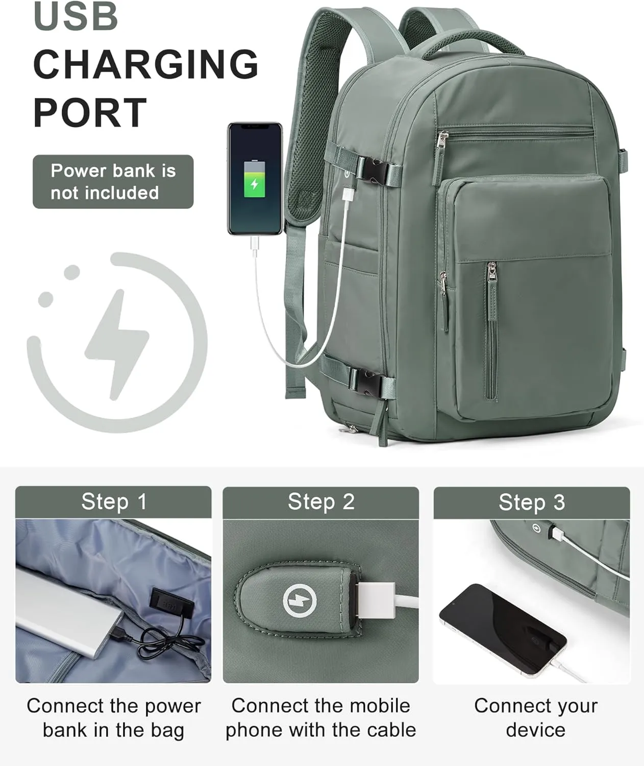 Lightweight Travel Backpack For Women Men Carry On Backpack Flight Approved Travel Bag Personal Item Waterproof Luggage Backpack With Shoe & Laptop Compartment(Green)