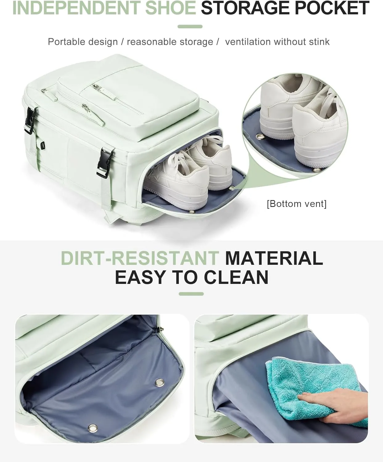 Lightweight Travel Backpack For Women Men Carry On Backpack Flight Approved Travel Bag Personal Item Waterproof Luggage Backpack With Shoe & Laptop Compartment(Mint Green)