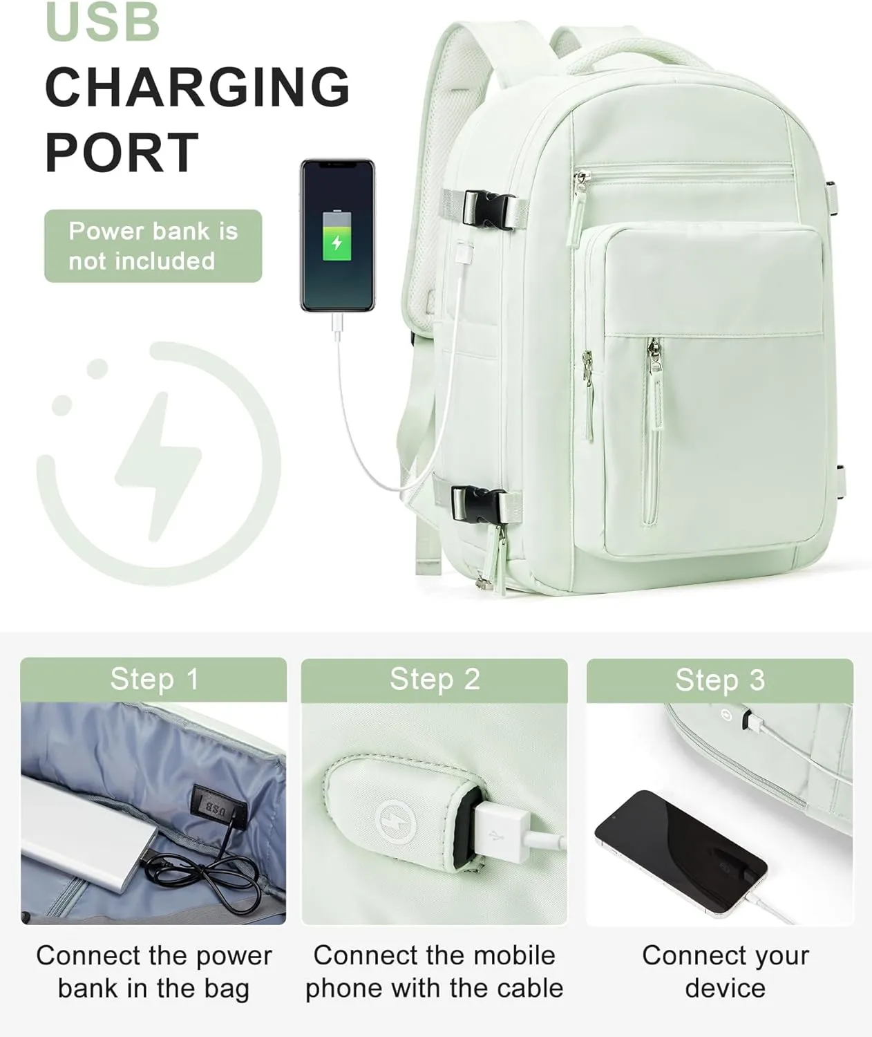 Lightweight Travel Backpack For Women Men Carry On Backpack Flight Approved Travel Bag Personal Item Waterproof Luggage Backpack With Shoe & Laptop Compartment(Mint Green)