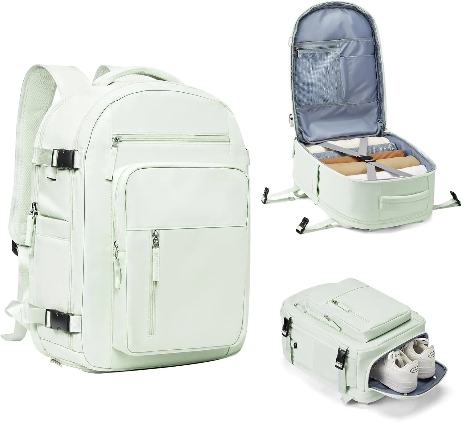 Lightweight Travel Backpack For Women Men Carry On Backpack Flight Approved Travel Bag Personal Item Waterproof Luggage Backpack With Shoe & Laptop Compartment(Mint Green)