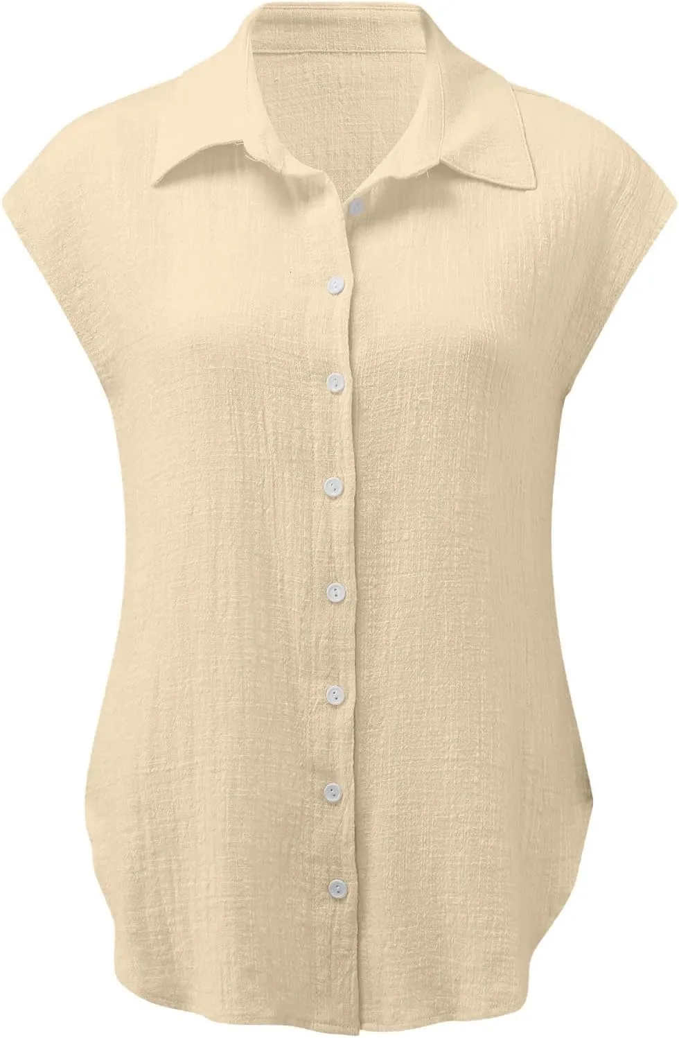 Linen Tops for Women Cap Sleeve Tops for Dressy Button Down Shirts Solid Color Blouse Slim Fit Shirts Tops