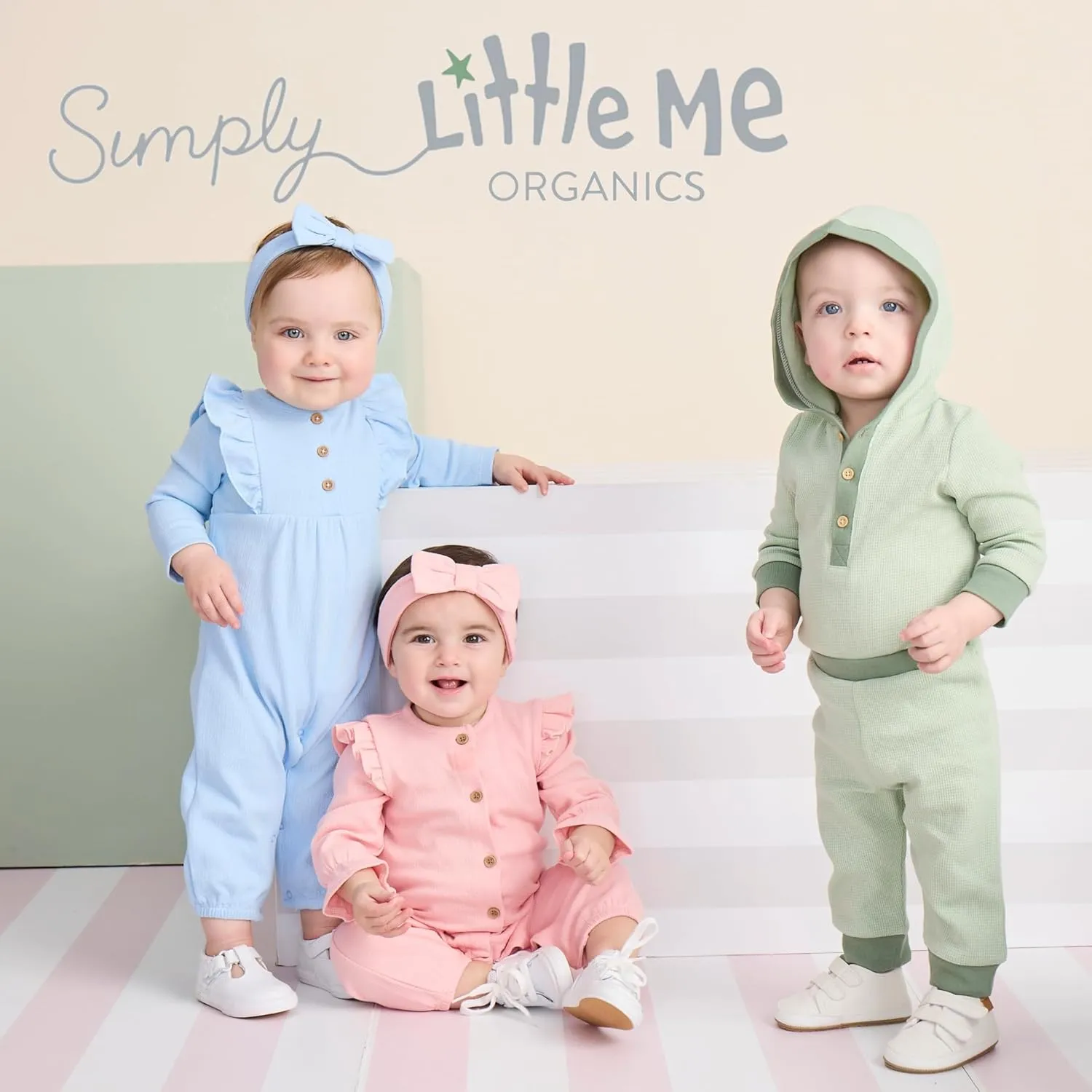 Little Me Simply Essential Solids 100% Organic Clothes for Baby Girls' Jumpsuit and Headband Set, 3 Months - 12 Months