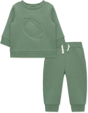 Little Me Simply Essential Solids Organic Cotton Blend Baby Boys' Fleece Sweatshirt and Pant Set, 12 Months - 4 Toddler