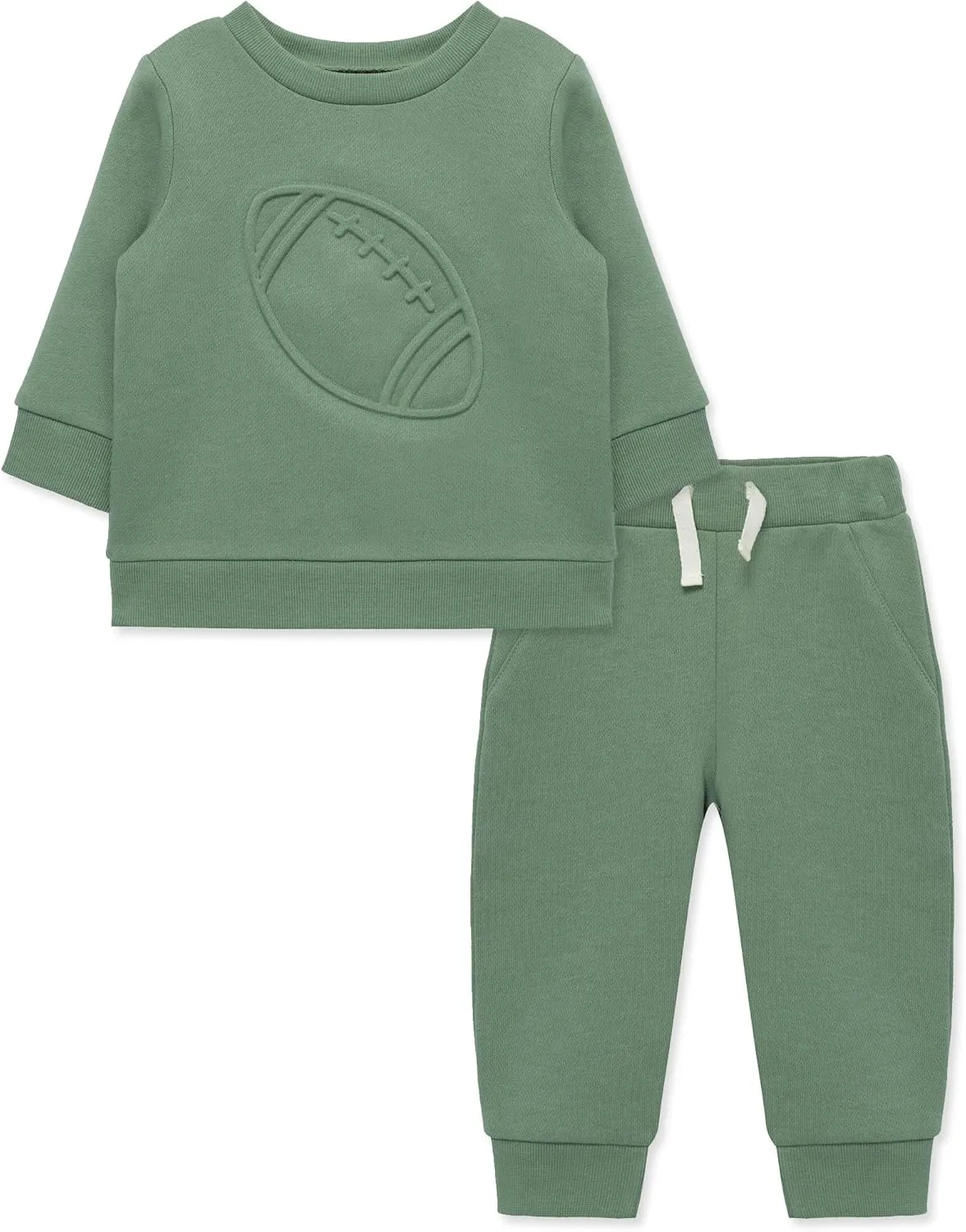 Little Me Simply Essential Solids Organic Cotton Blend Baby Boys' Fleece Sweatshirt and Pant Set, 12 Months - 4 Toddler