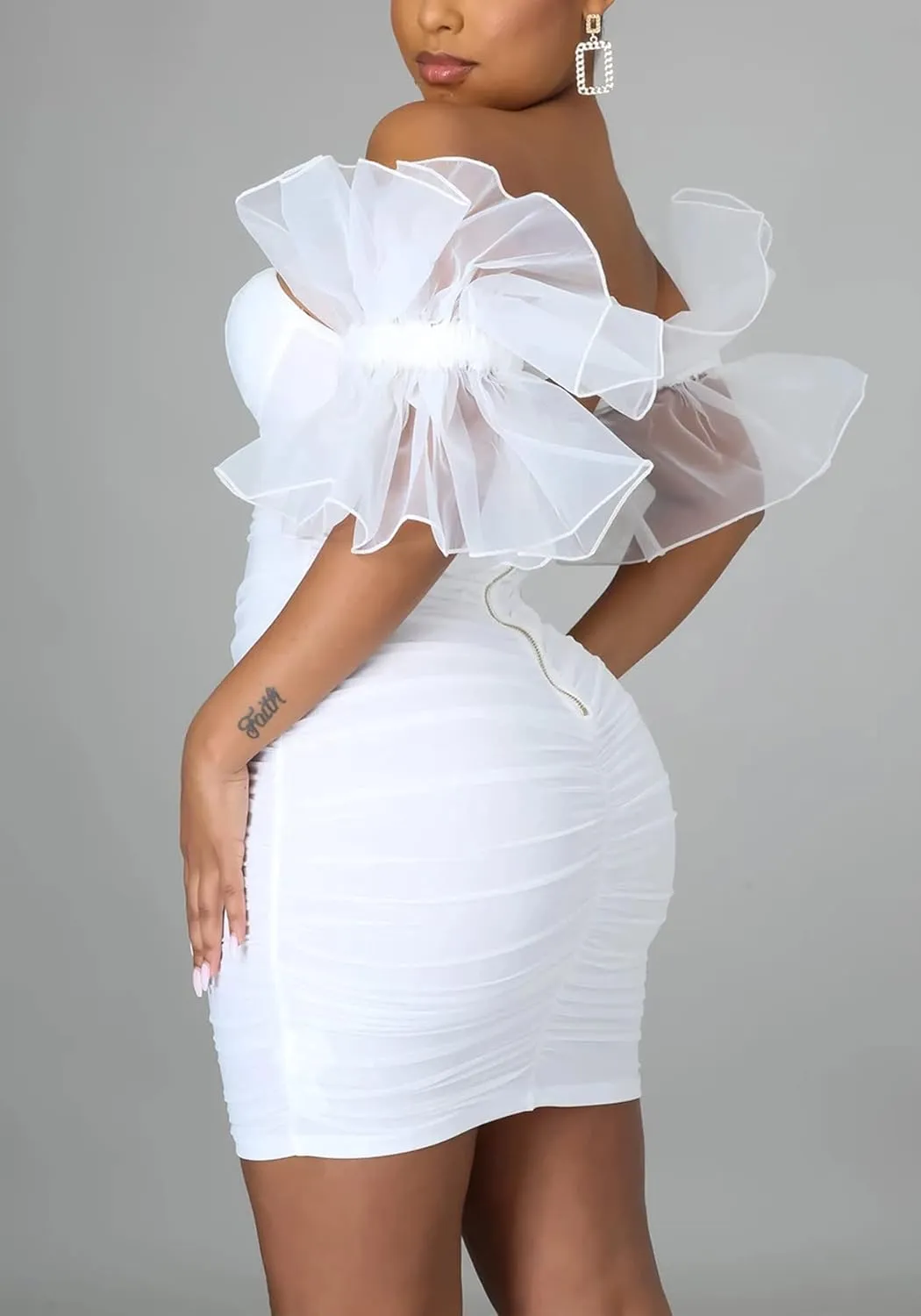 LKOUS Elegant Club & Night Out Dresses, Off Shoulder Evening Birthday Dresses, Solid Color Bodycon Mini Dress