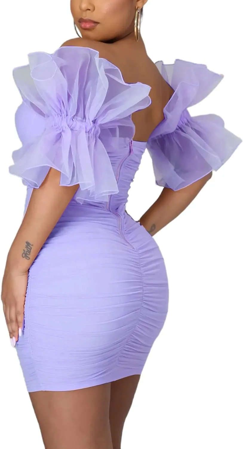 LKOUS Elegant Club & Night Out Dresses, Off Shoulder Evening Birthday Dresses, Solid Color Bodycon Mini Dress