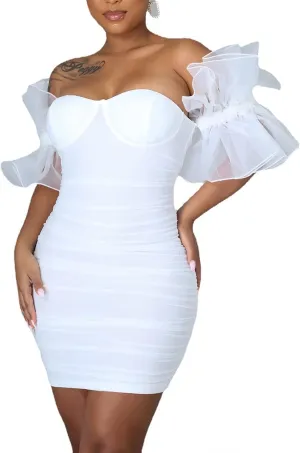 LKOUS Elegant Club & Night Out Dresses, Off Shoulder Evening Birthday Dresses, Solid Color Bodycon Mini Dress