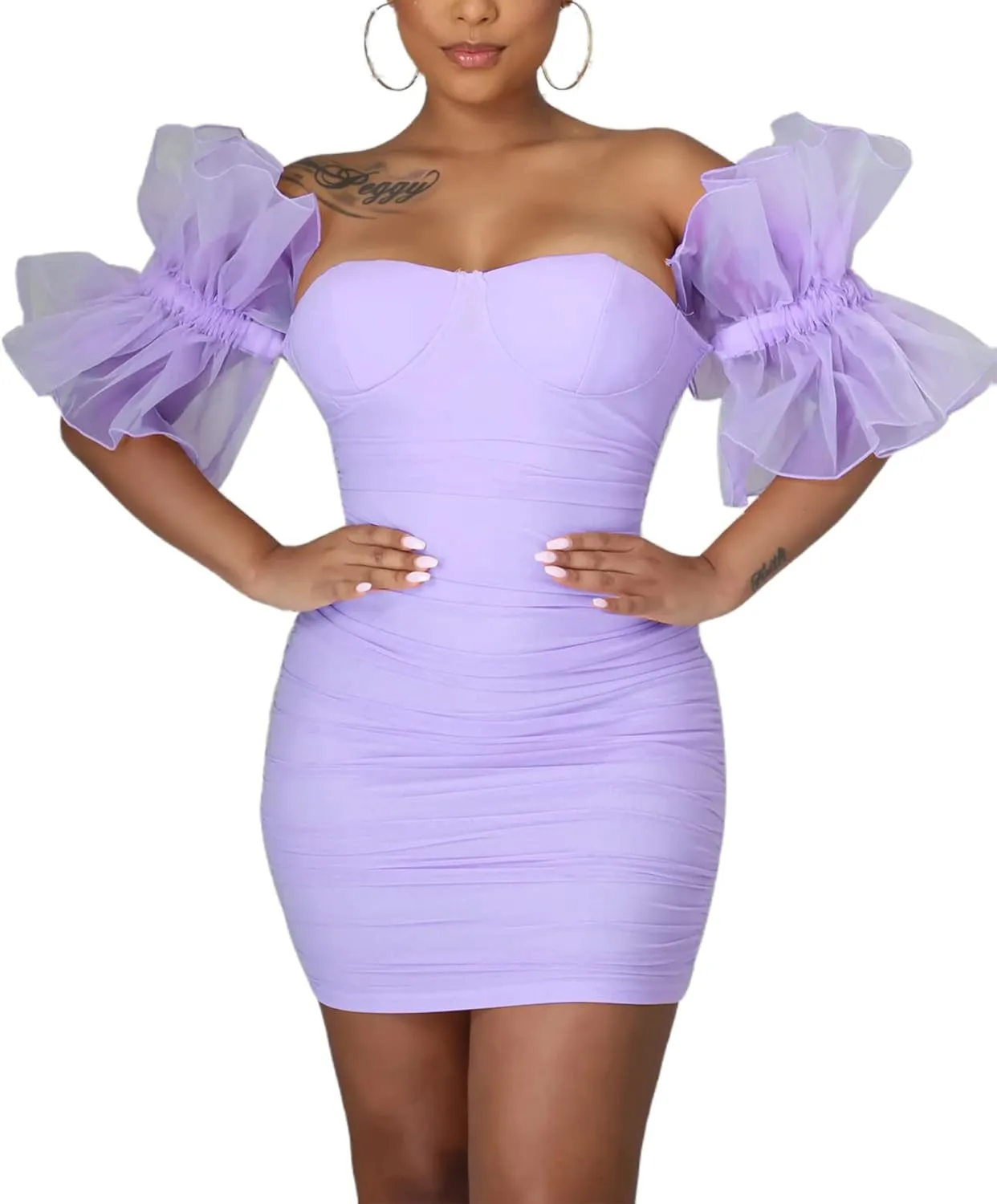 LKOUS Elegant Club & Night Out Dresses, Off Shoulder Evening Birthday Dresses, Solid Color Bodycon Mini Dress