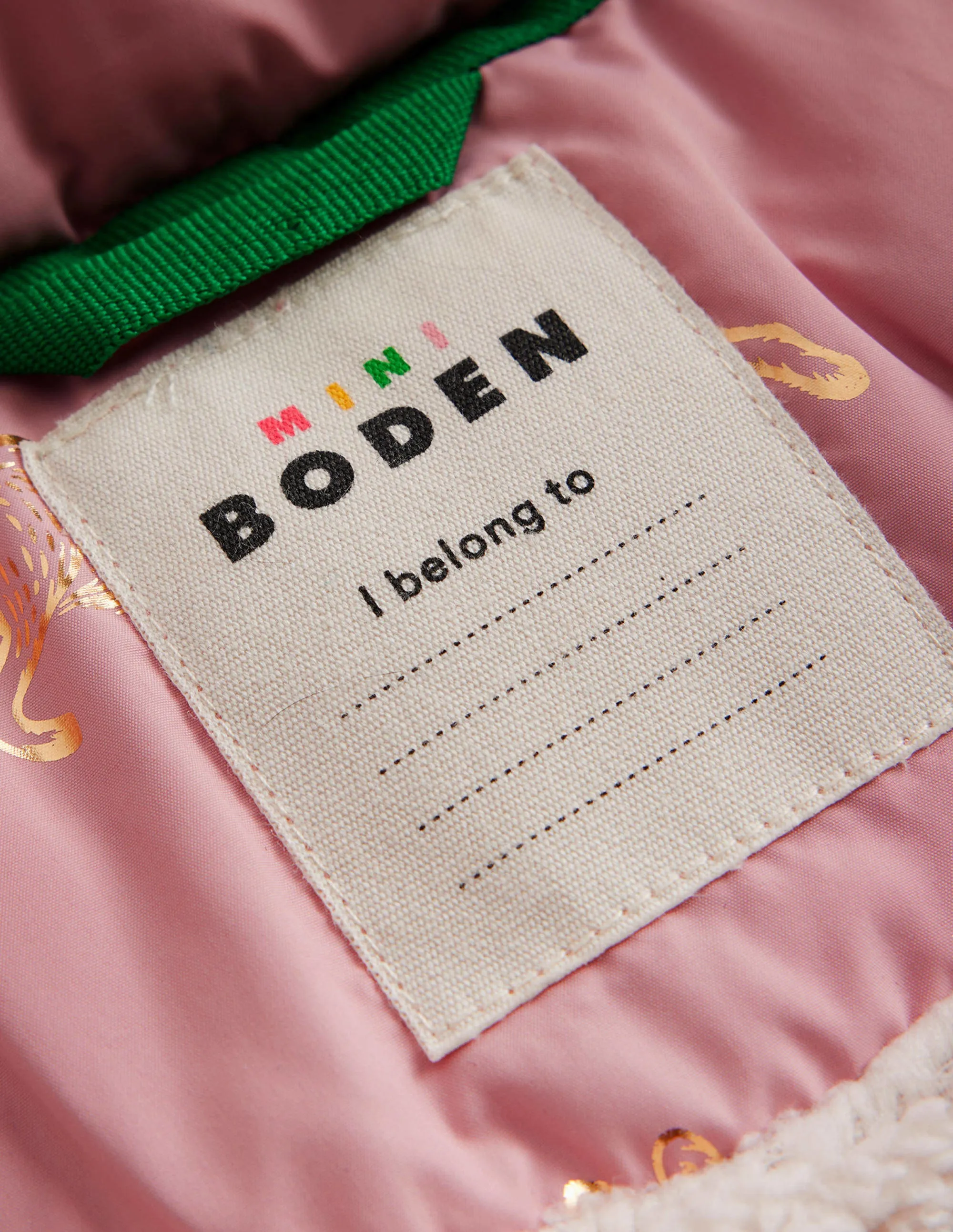 Longline Padded Coat-Almond Pink Foil Bunnies
