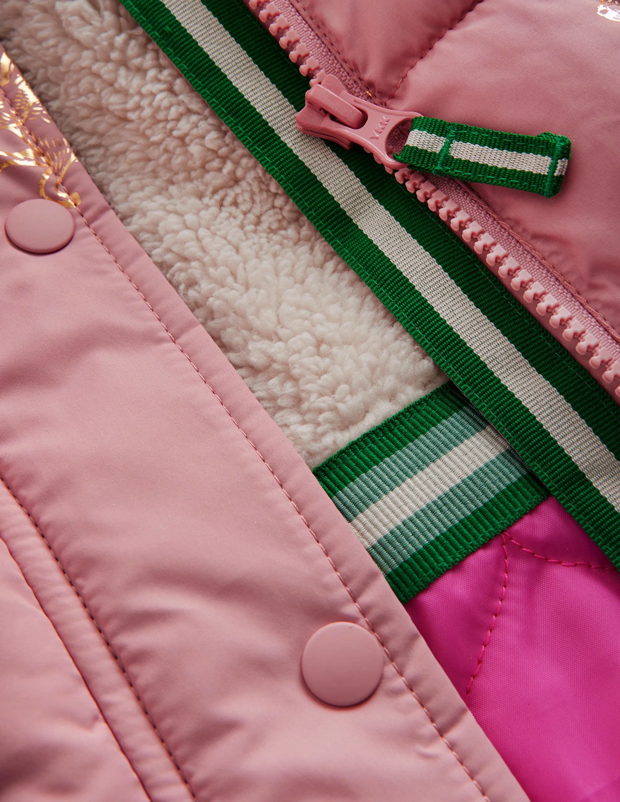 Longline Padded Coat-Almond Pink Foil Bunnies