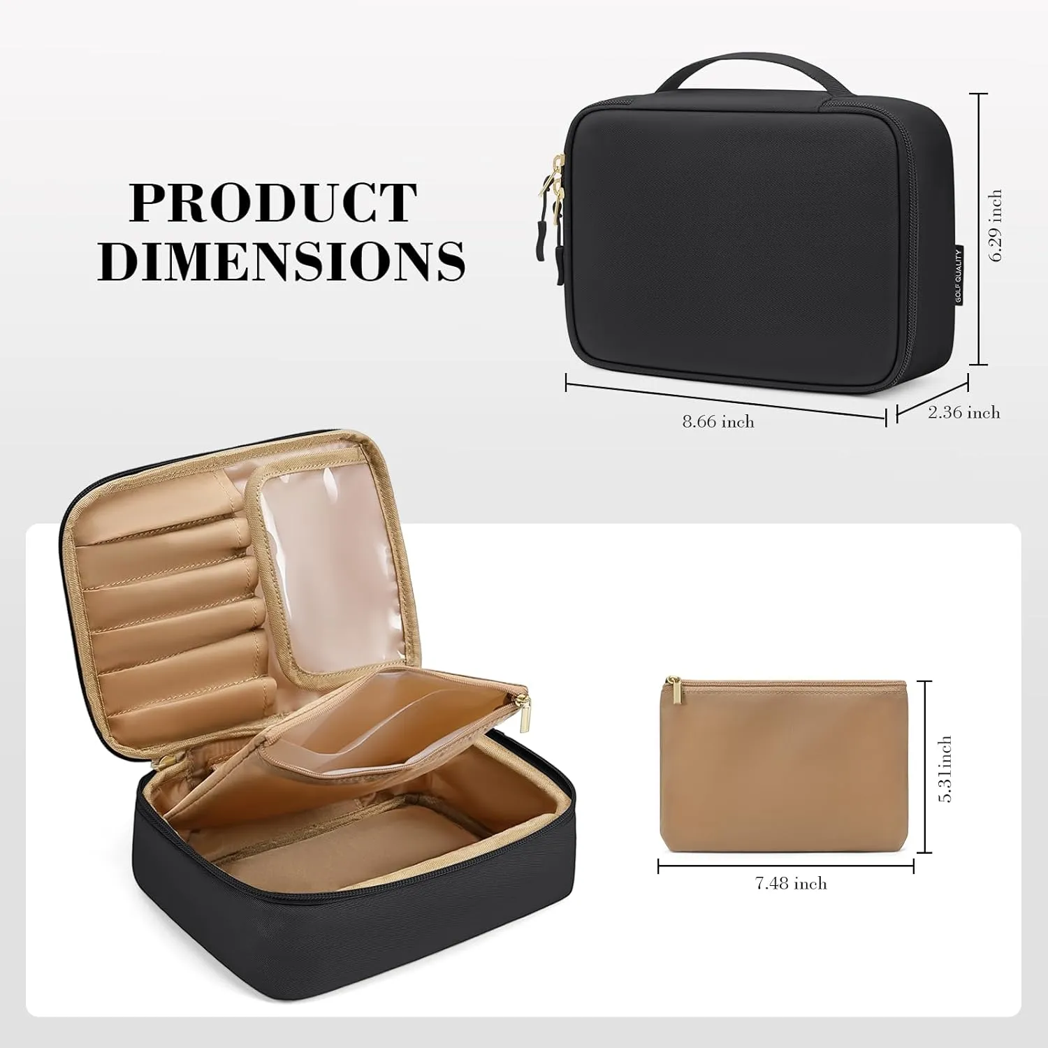 Makeup Bag, Small Travel Makeup Cosmetic Bag for Women, Portable Make up Brushes Holder Bag, Toiletry Bag, Compact Cosmetic Case Organizer, Black
