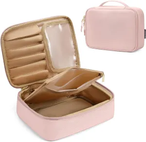 Makeup Bag, Small Travel Makeup Cosmetic Bag for Women, Portable Make up Brushes Holder Bag, Toiletry Bag, Compact Cosmetic Case Organizer, Pink