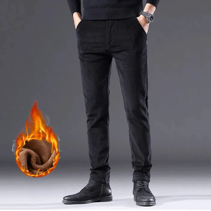 Men's Fleece-Lined Corduroy Pants: Warm Winter Trousers