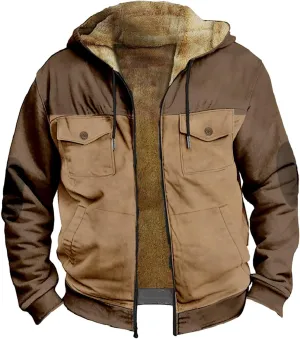 Mens Hooded Jackets Full Zip Fleece Hooded Sweatshirt Casual Fall Winter Warm Windproof Hoodies Outerwear