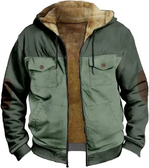 Mens Hooded Jackets Full Zip Fleece Hooded Sweatshirt Casual Fall Winter Warm Windproof Hoodies Outerwear