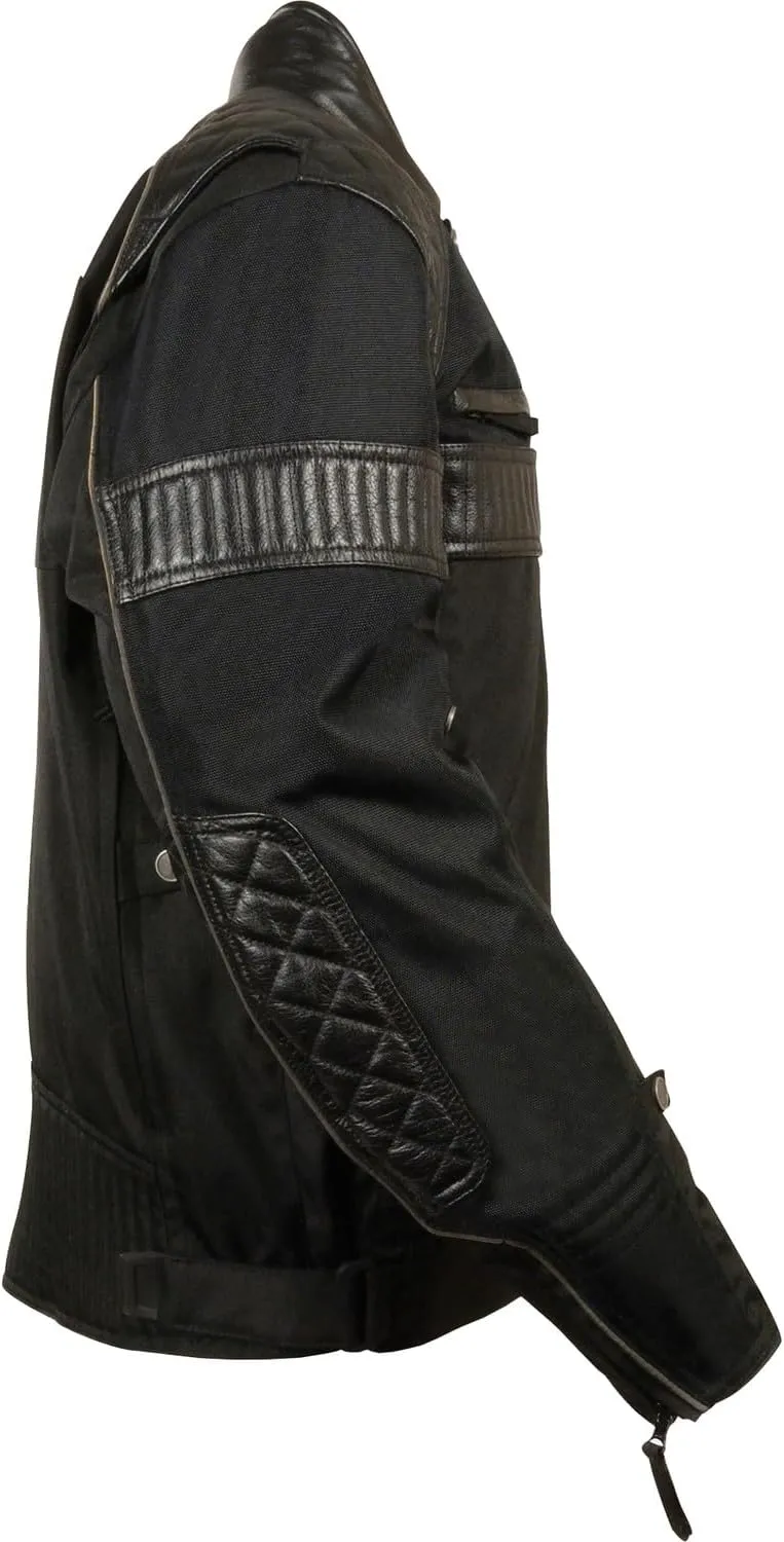 Milwaukee Leather MPM1735 Men's Black Textile Scooter Jacket with Leather Trim (Large)