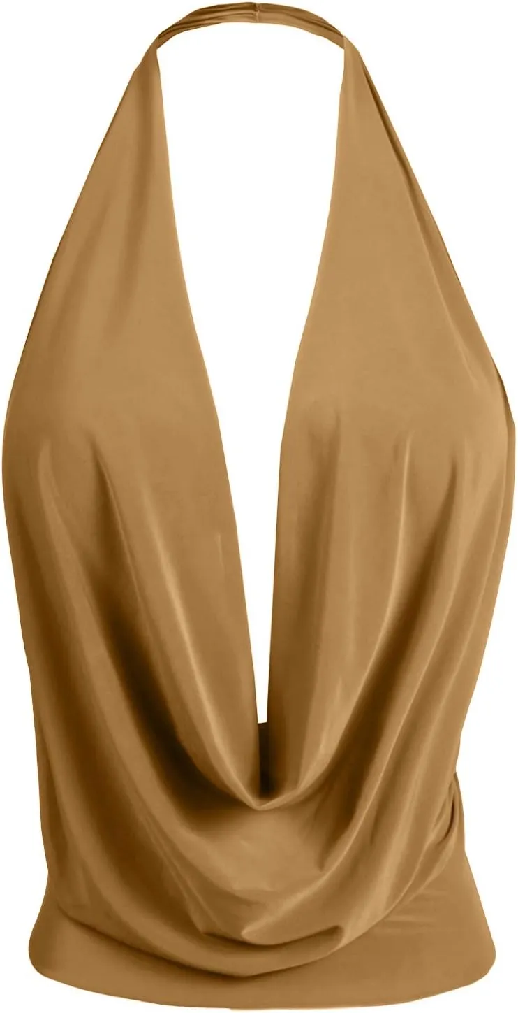 NE PEOPLE Women's Lightweight Low Cut Sexy Halter Neck [Made in USA]